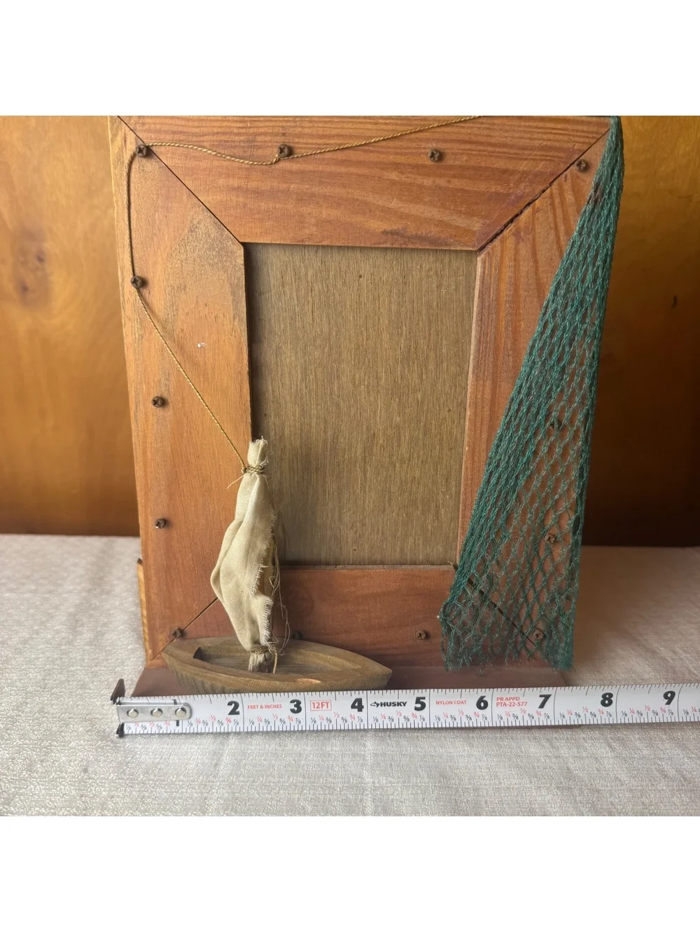 Vintage Nautical Wooden 4x6 Picture Frame With Sailboat & Fishing Net Accent